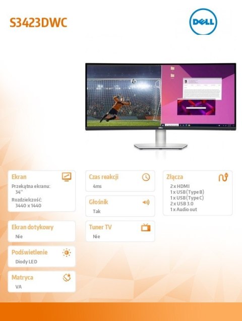 Monitor DELL 210-BEJE (34" /VA /100Hz /3440 x 1440 /Czarny ) Monitor DELL 210-BEJE (34" /VA /100Hz /3440 x 1440 /Czarny )