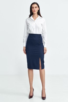 Spódnica ołówkowa z guzikami na boku prążek SP77 Navy - Nife - 38
