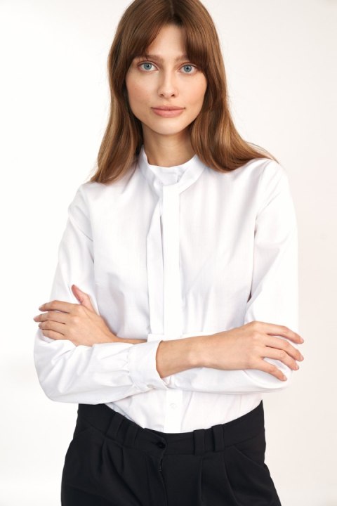 Biała koszula z wiązaniem pod szyją K62 White - Nife - 36 Biała koszula z wiązaniem pod szyją K62 White - Nife - 36