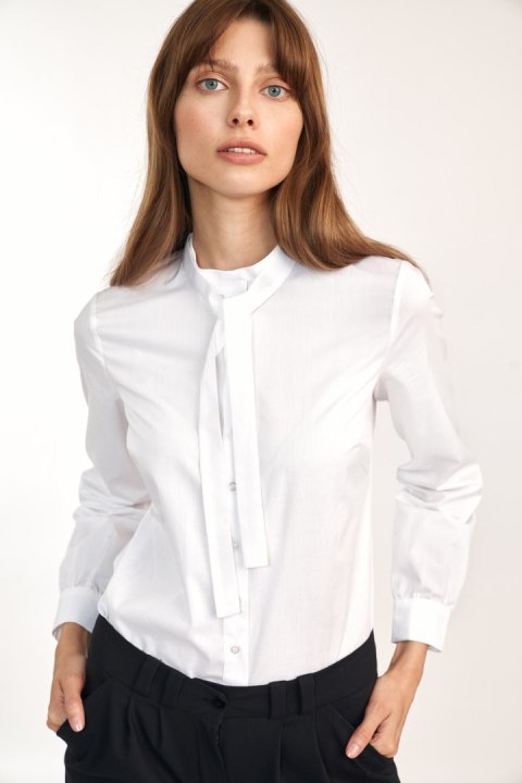 Biała koszula z wiązaniem pod szyją K62 White - Nife - 38 Biała koszula z wiązaniem pod szyją K62 White - Nife - 38
