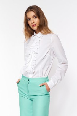 Biała koszula z żabotem K68 White - Nife - 40