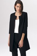 Czarny długi żakiet damski Z34 Black - Nife - 36 Czarny długi żakiet damski Z34 Black - Nife - 36