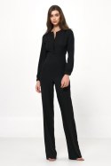 Czarny elegancki kombinezon z długim rękawem KM29 Black - Nife - 42 Czarny elegancki kombinezon z długim rękawem KM29 Black - Nife - 42