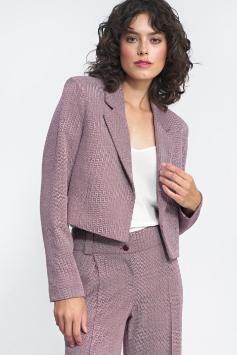 Krótki żakiet w bordową jodełkę Z52 Bordo - Nife - 36