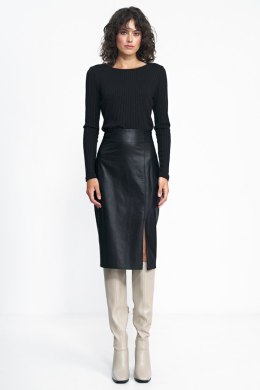 Spódnica Czarna ołówkowa spódnica z ecoskóry SP72 Black - Nife - 36