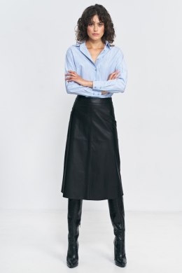Spódnica Czarna trapezowa spódnica z ecoskóry SP73 Black - Nife - 40