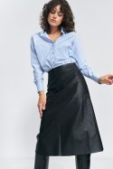 Spódnica Czarna trapezowa spódnica z ecoskóry SP73 Black - Nife - 42
