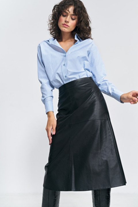 Spódnica Czarna trapezowa spódnica z ecoskóry SP73 Black - Nife - 42