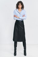 Spódnica Czarna trapezowa spódnica z ecoskóry SP73 Black - Nife - 42