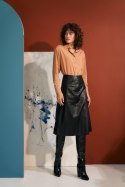 Spódnica Czarna trapezowa spódnica z ecoskóry SP73 Black - Nife - 42