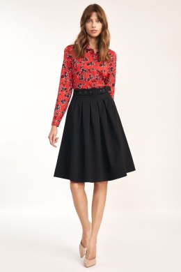 Spódnica midi z paskiem w kolorze czarnym SP63 Black - Nife - 36
