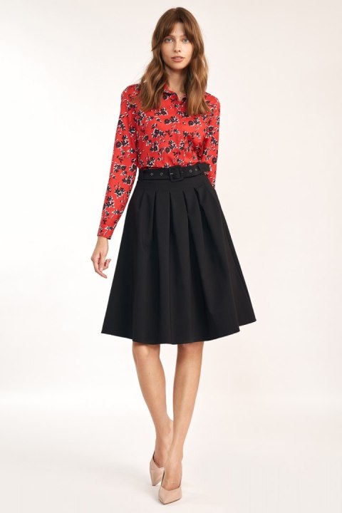 Spódnica midi z paskiem w kolorze czarnym SP63 Black - Nife - 40 Spódnica midi z paskiem w kolorze czarnym SP63 Black - Nife - 40