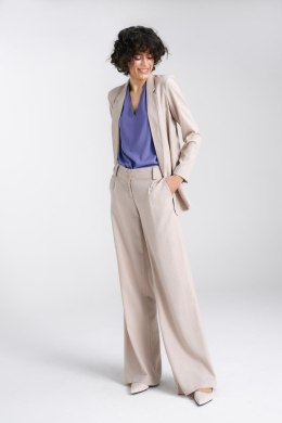 Spodnie lniane wide leg SD85 Beige - Nife - 36