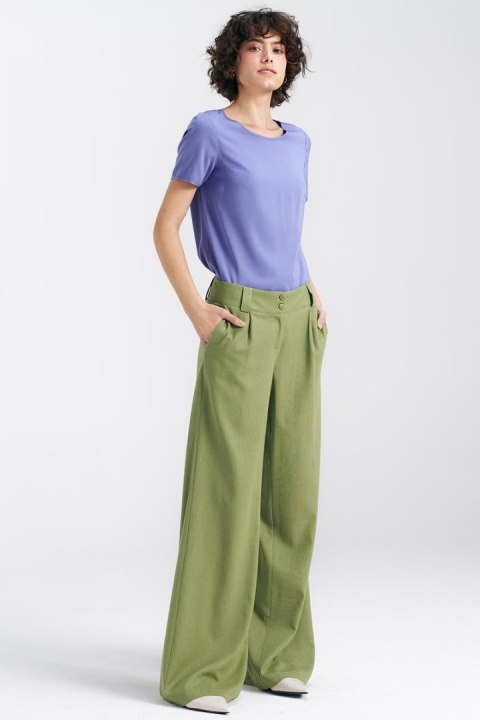 Spodnie lniane wide leg SD85 Green - Nife - 42 Spodnie lniane wide leg SD85 Green - Nife - 42