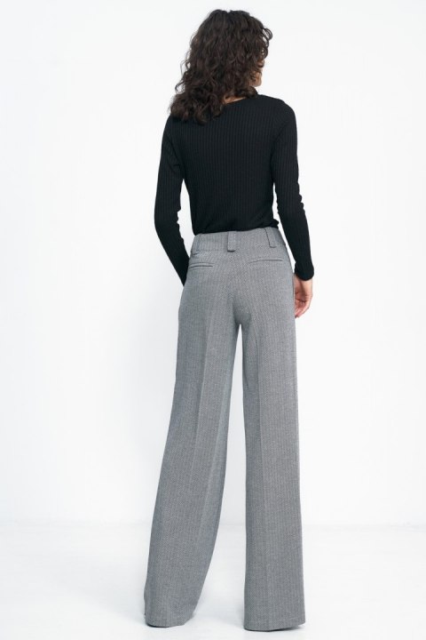 Spodnie wide leg w czarną jodełkę SD82 Black - Nife - 38 Spodnie wide leg w czarną jodełkę SD82 Black - Nife - 38
