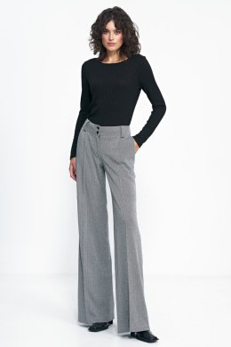 Spodnie wide leg w czarną jodełkę SD82 Black - Nife - 40