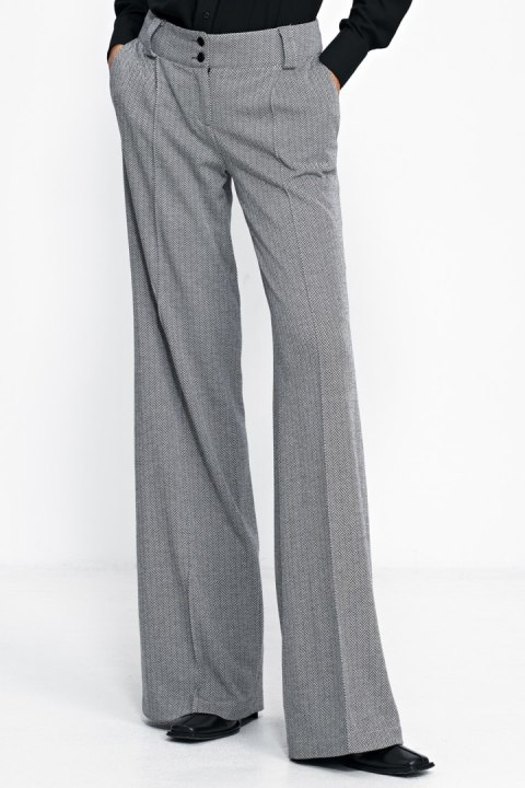 Spodnie wide leg w czarną jodełkę SD82 Black - Nife - 42 Spodnie wide leg w czarną jodełkę SD82 Black - Nife - 42