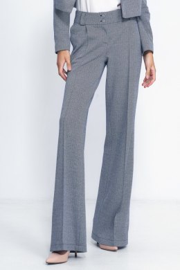 Spodnie wide leg w granatową jodełkę SD82 Navy - Nife - 38