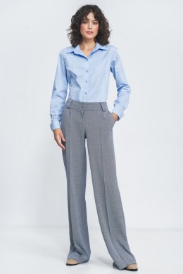 Spodnie wide leg w granatową jodełkę SD82 Navy - Nife - 40