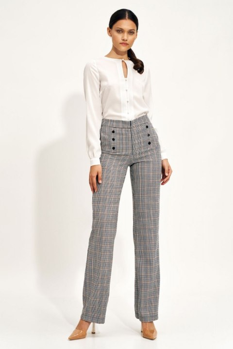 Spodnie wide leg z wysokim stanem w kratę SD75 Kratka - Nife - 40 Spodnie wide leg z wysokim stanem w kratę SD75 Kratka - Nife - 40