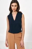 Wiskozowa bluzka bez rękawów w kolorze granatowym B148 Navy - Nife - 36 Wiskozowa bluzka bez rękawów w kolorze granatowym B148 Navy - Nife - 36
