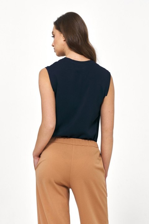 Wiskozowa bluzka bez rękawów w kolorze granatowym B148 Navy - Nife - 40 Wiskozowa bluzka bez rękawów w kolorze granatowym B148 Navy - Nife - 40