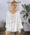 Piękna sukienka nietoperz motyl falbany (Biały)