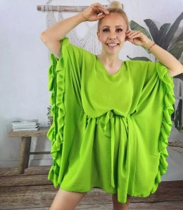 Piękna sukienka nietoperz motyl falbany (Zielony)