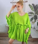 Piękna sukienka nietoperz motyl falbany (Zielony)