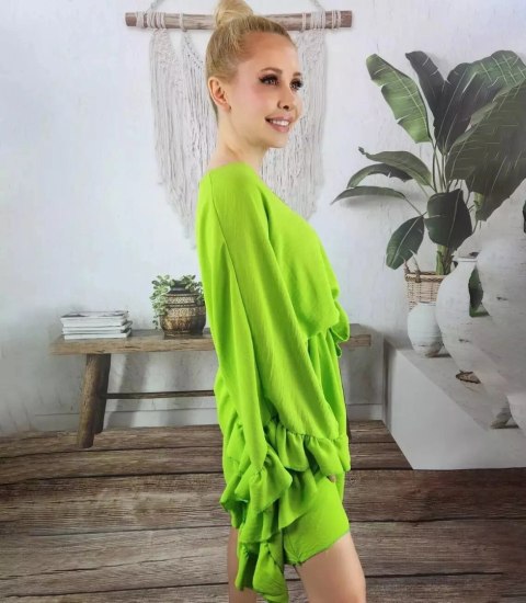 Piękna sukienka nietoperz motyl falbany (Zielony) Piękna sukienka nietoperz motyl falbany (Zielony)