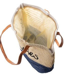 Mega duża letnia torba plażowa plecionka z napisem (Granatowy || Beżowy)