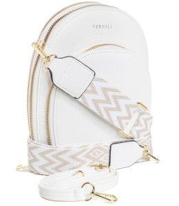 Mała stylowa ładna mini torebka kopertówka 3 komory 2 paski (Biały)