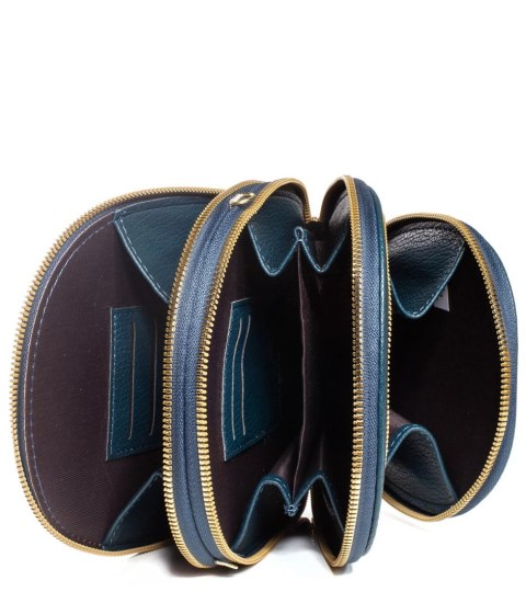 Mała stylowa ładna mini torebka kopertówka 3 komory 2 paski (Granatowy)