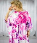 Kolorowa Sukienka tunika motyl wiązana w pasie AURORA (Różowy || Wielokolorowy)