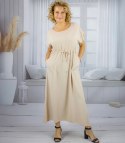 Długa sukienka maxi z wiązaniem w pasie "Letnia Elegancja" (Beżowy) Długa sukienka maxi z wiązaniem w pasie "Letnia Elegancja" (Beżowy)