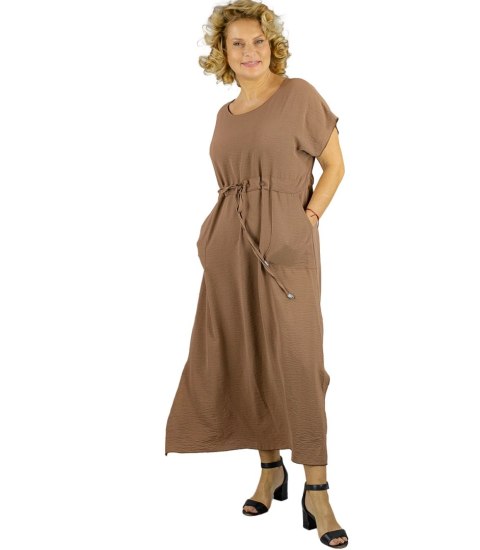 Długa sukienka maxi z wiązaniem w pasie "Letnia Elegancja" (Brązowy) Długa sukienka maxi z wiązaniem w pasie "Letnia Elegancja" (Brązowy)