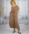 Długa sukienka maxi z wiązaniem w pasie "Letnia Elegancja" (Brązowy) Długa sukienka maxi z wiązaniem w pasie "Letnia Elegancja" (Brązowy)