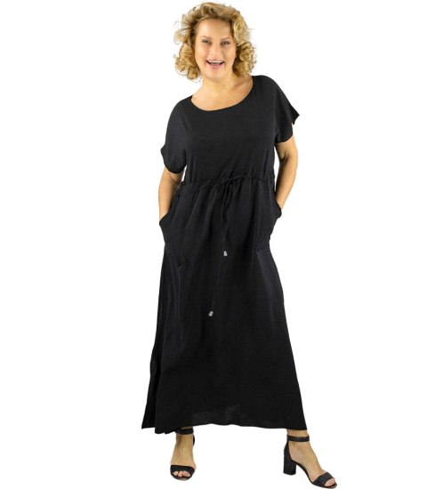 Długa sukienka maxi z wiązaniem w pasie "Letnia Elegancja" (Czarny) Długa sukienka maxi z wiązaniem w pasie "Letnia Elegancja" (Czarny)