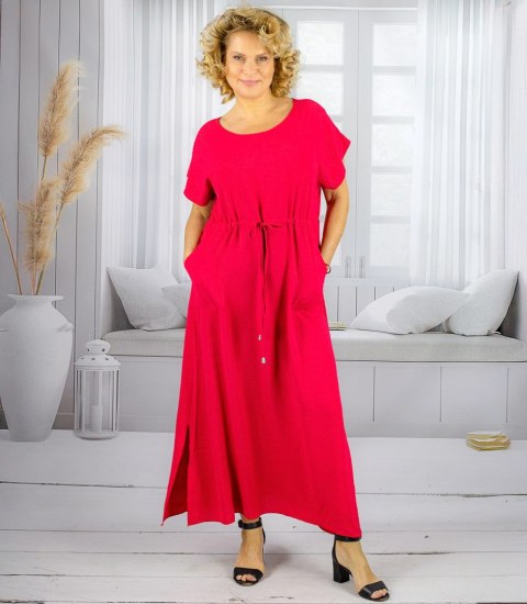 Długa sukienka maxi z wiązaniem w pasie "Letnia Elegancja" (Czerwony) Długa sukienka maxi z wiązaniem w pasie "Letnia Elegancja" (Czerwony)