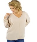 Elegancka bluzka oversize z delikatnie bufiastymi rękawami MARCELINA (Beżowy)