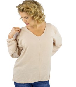 Elegancka bluzka oversize z delikatnie bufiastymi rękawami MARCELINA (Beżowy)