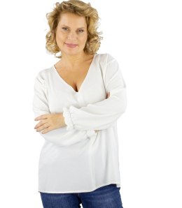 Elegancka bluzka oversize z delikatnie bufiastymi rękawami MARCELINA (Biały)