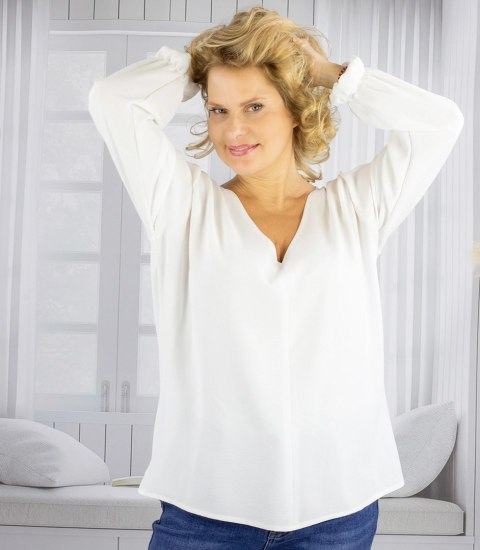 Elegancka bluzka oversize z delikatnie bufiastymi rękawami MARCELINA (Biały) Elegancka bluzka oversize z delikatnie bufiastymi rękawami MARCELINA (Biały)