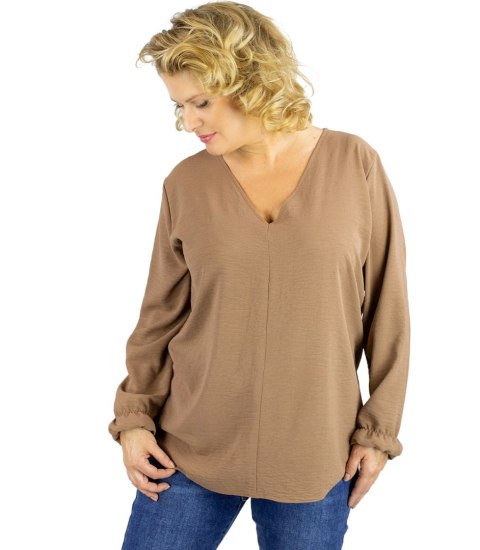 Elegancka bluzka oversize z delikatnie bufiastymi rękawami MARCELINA (Brązowy)