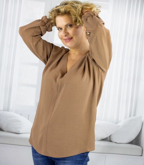 Elegancka bluzka oversize z delikatnie bufiastymi rękawami MARCELINA (Brązowy) Elegancka bluzka oversize z delikatnie bufiastymi rękawami MARCELINA (Brązowy)