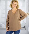 Elegancka bluzka oversize z delikatnie bufiastymi rękawami MARCELINA (Brązowy)