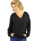 Elegancka bluzka oversize z delikatnie bufiastymi rękawami MARCELINA (Czarny) Elegancka bluzka oversize z delikatnie bufiastymi rękawami MARCELINA (Czarny)
