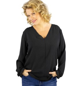 Elegancka bluzka oversize z delikatnie bufiastymi rękawami MARCELINA (Czarny)