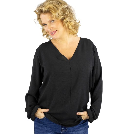 Elegancka bluzka oversize z delikatnie bufiastymi rękawami MARCELINA (Czarny) Elegancka bluzka oversize z delikatnie bufiastymi rękawami MARCELINA (Czarny)