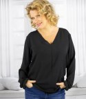 Elegancka bluzka oversize z delikatnie bufiastymi rękawami MARCELINA (Czarny) Elegancka bluzka oversize z delikatnie bufiastymi rękawami MARCELINA (Czarny)